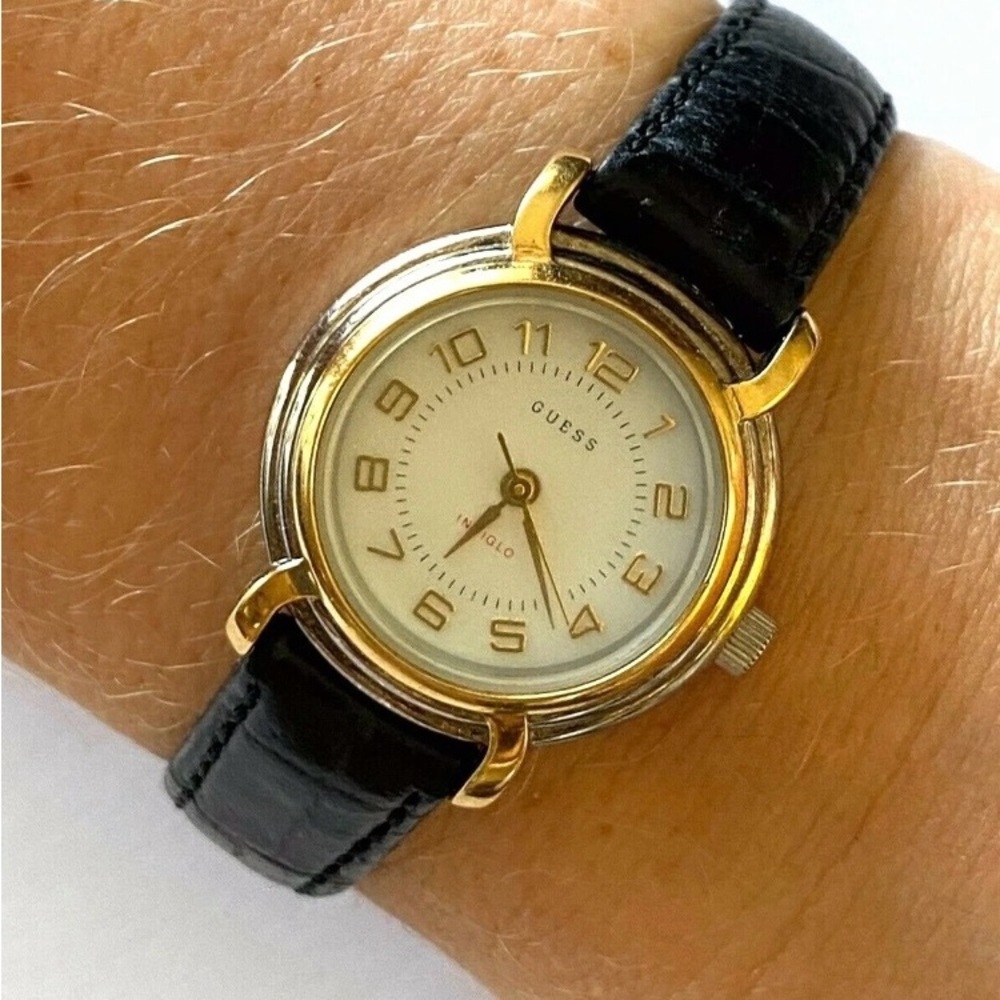 Vintage GUESS Indiglo Gold & Silver Tone Case Quartz Watch Women's